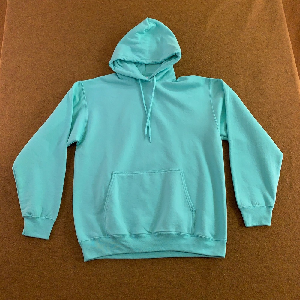 Port & Company Mens Large Turquoise Blue Core Fleece Pullover Hoodie New